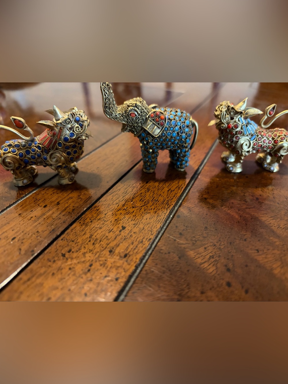 Bejeweled Blue Elephant & Matching Accent Guardians- Vintage Collectors Trio Set